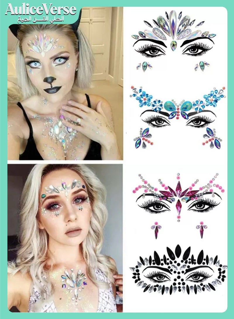 AuliceVerse 4-Pack Self-Adhesive Face Gems – Rhinestone & Acrylic Crystal for Festival & Party Glamour (Celebration Edition) - Image 1